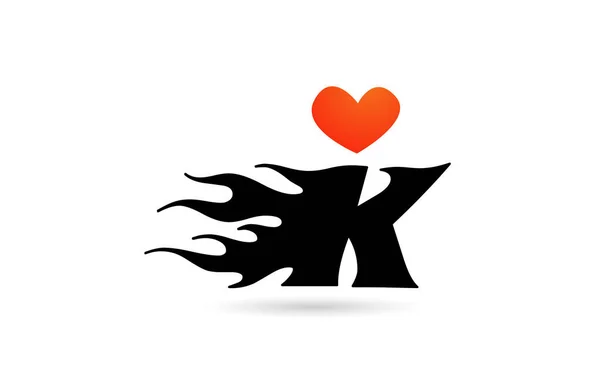 Kアルファベット文字のロゴアイコンデザイン 愛の炎とビジネスのための創造的なテンプレート — ストックベクタ