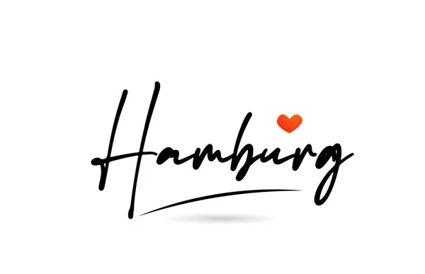 Hamburger Stadttext Mit Rotem Liebesherz Design Typografie Handgeschriebenes Ikonendesign — Stockvektor