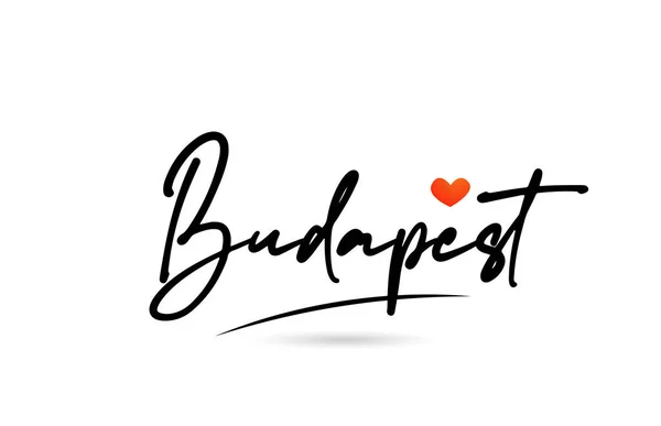 Budapest Testo Della Città Con Amore Rosso Cuore Design Tipografia — Vettoriale Stock