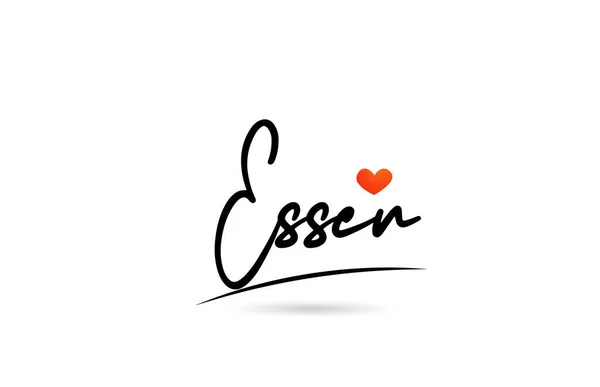 Texto Ciudad Essen Con Diseño Corazón Amor Rojo Tipografía Manuscrita — Vector de stock