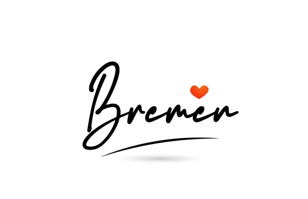 Bremen City Text Red Love Heart Design Typography Handwritten Icon — Stock Vector