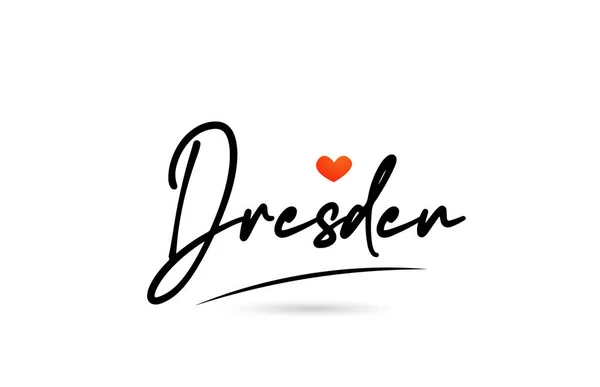 Dresdener Stadttext Mit Rotem Liebesherz Design Typografie Handgeschriebenes Ikonendesign — Stockvektor