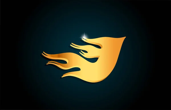 ゴールドJアルファベット文字ロゴアイコンデザイン 黄金の炎とビジネスのための創造的なテンプレート — ストックベクタ