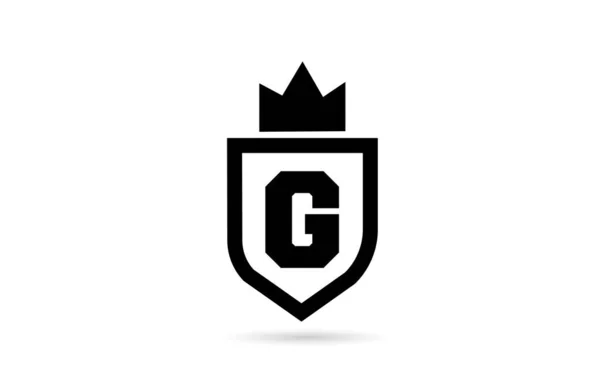 Black White Alphabet Letter Logo Icon Shield King Crown Design — Stock Vector