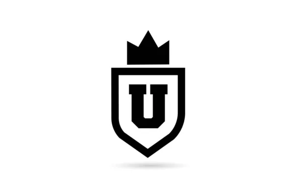 シールドとキングクラウンデザインの黒と白のUアルファベット文字のロゴアイコン ビジネスと会社のための創造的なテンプレート — ストックベクタ