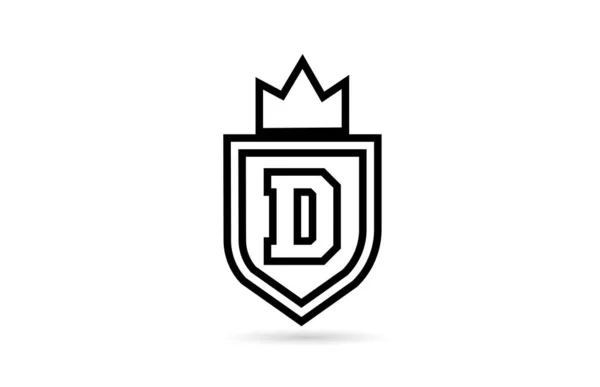 黑色和白色D字母表标志图标与盾牌和王冠线条设计 商业和公司的创意模板 — 图库矢量图片