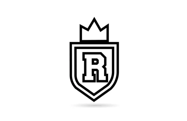 Black White Alphabet Letter Logo Icon Shield King Crown Line — Stock Vector