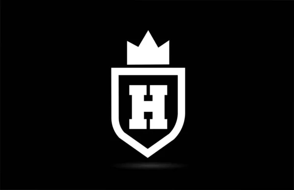 H字母表字母标志图标与王冠设计 白色和黑色的商业和公司创意模板 — 图库矢量图片