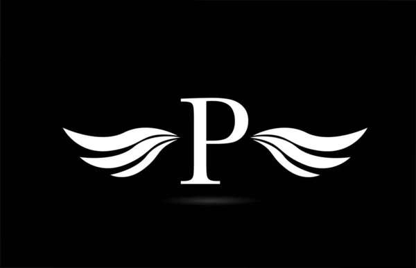 Alfabeto Bianco Nero Lettera Icona Logo Con Disegno Delle Ali — Vettoriale Stock