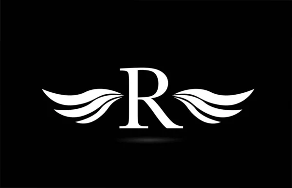 Alphabet Noir Blanc Icône Logo Lettre Avec Dessin Ailes Modèle — Image vectorielle