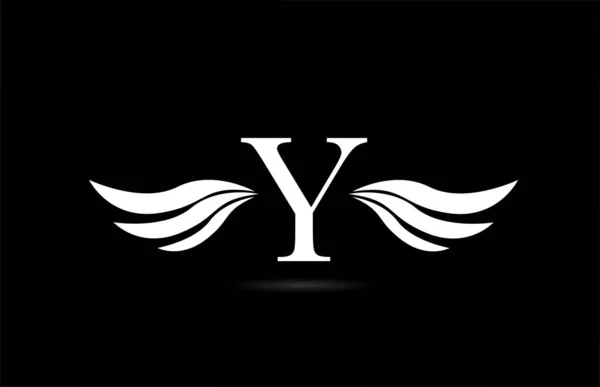 黑色和白色字母Y标志图标与翅膀设计 商业和公司的创意模板 — 图库矢量图片