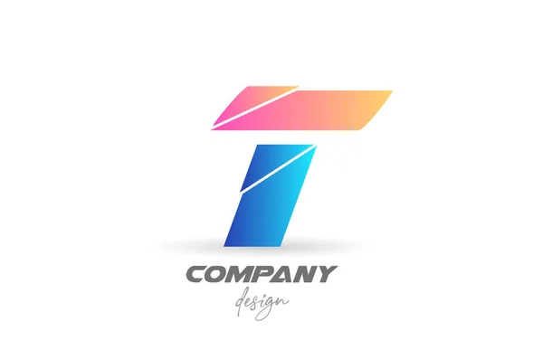 スライスしたデザインと青ピンク色のカラフルなT字のロゴアイコン 会社とビジネスのための創造的なテンプレート — ストックベクタ