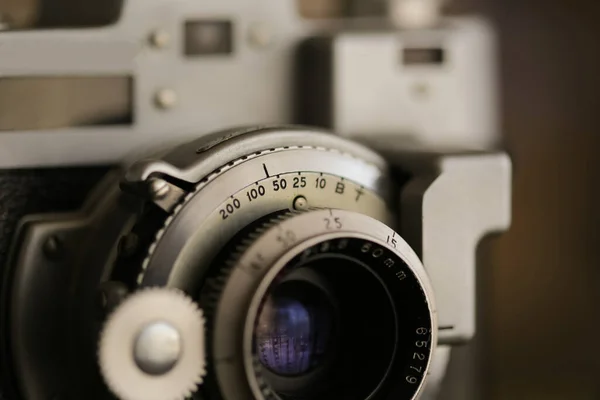 Vintage Παλιά Φωτογραφική Μηχανή Φιλμ Φακό Κοντινό Πλάνο Μακροεντολή Εξοπλισμός — Φωτογραφία Αρχείου