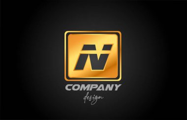 Kare dizaynlı N altın metal alfabe harfi simgesi. Şirket ve iş için yaratıcı şablon 