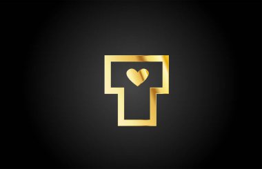 Altın sarısı T Love Heart alfabe harfli simge tasarımı. İş ya da şirket için yaratıcı şablon