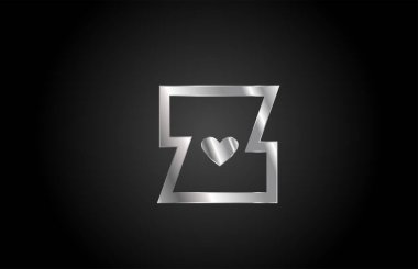 Metal Z kalp alfabe harf simgesi dizaynını sever. İş ya da şirket için yaratıcı şablon
