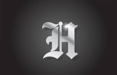 H vintage gri alfabe harfi logo ikonu tasarımı. Metal stili iş için yaratıcı şablon