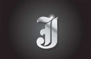 J vintage gri alfabe harfi logo simgesi tasarımı. Metal stili iş için yaratıcı şablon
