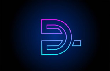 Satırlı D alfabesi harfi logo ikonu tasarımı. Şirket ve iş dünyası için pembe mavi renkli yaratıcı bir şablon