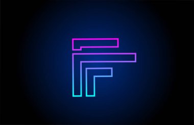 Satırlı F alfabesi harfi logo simgesi tasarımı. Şirket ve iş dünyası için pembe mavi renkli yaratıcı bir şablon