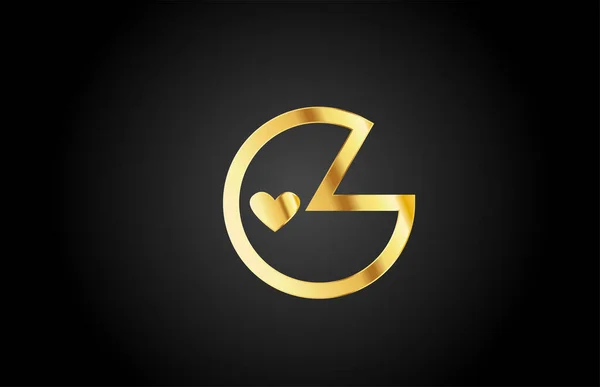 Gold Golden Love Heart Alphabet Letter Logo Icon Design Creative — Stock Vector