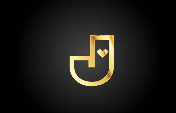 Doré Amour Coeur Lettre Alphabet Logo Icône Design Modèle Créatif — Image vectorielle