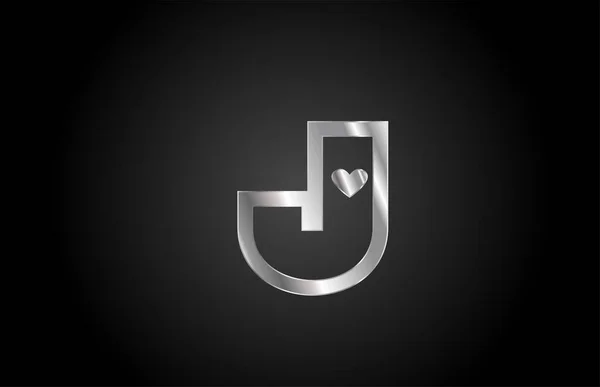 金属J爱心字母表图标设计 商业或公司的创意模板 — 图库矢量图片