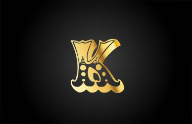 Altın antika K metal alfabe harfi logo simgesi. İş veya şirket için yaratıcı tasarım şablonu
