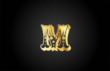 Altın antika M metal alfabe harfi logo simgesi. İş veya şirket için yaratıcı tasarım şablonu