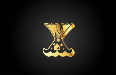 Altın antika X metal alfabe harfi logo ikonu. İş veya şirket için yaratıcı tasarım şablonu