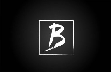 B grunge alfabe harfi simgesi kare ile. İş ve şirket için siyah-beyaz yaratıcı şablon tasarımı