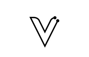Noktalı V çizgisi siyah ve beyaz alfabe harfi logo tasarımı. Şirket ve iş için yaratıcı şablon
