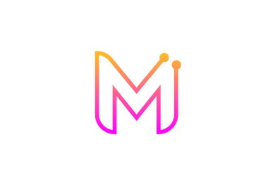 Noktalı M pembe alfabe harfi logo tasarımı. Satır ile şirket ve iş için yaratıcı şablon