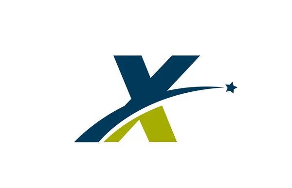 蓝色绿色X字母表图标与星 具有Swoosh的企业或公司的创造性设计 — 图库矢量图片