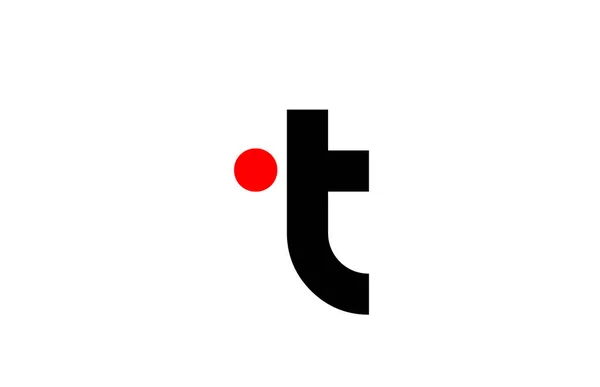 ブラックホワイトTアルファベット文字ロゴアイコンデザイン 赤い点の会社とビジネスのための創造的なテンプレート — ストックベクタ