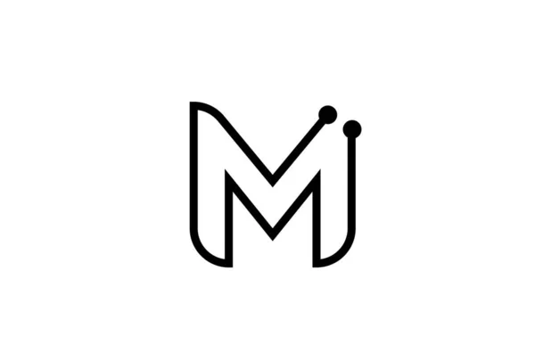 Mライン黒と白のアルファベットの文字のロゴのアイコンのデザインドット 会社とビジネスのための創造的なテンプレート — ストックベクタ