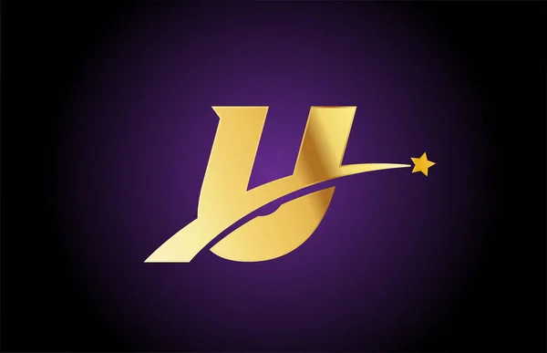 Ouro Dourado Alfabeto Letra Logotipo Ícone Com Estrela Design Criativo — Vetor de Stock