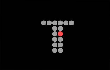 T noktalı kırmızı gri alfabe harfi logo ikonu tasarımı. Noktalı iş ve şirket için yaratıcı şablon