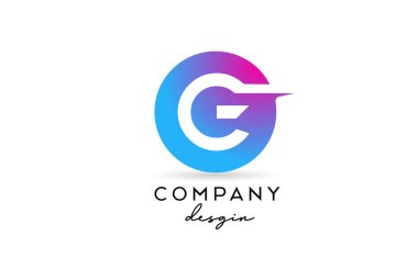 Çember dizaynlı pembe mavi G harf logosu simgesi. Şirket ve iş için yaratıcı şablon