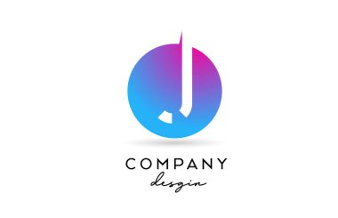 Daire dizaynlı pembe mavi J alfabesi harfi simgesi. Şirket ve iş için yaratıcı şablon