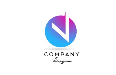 Çember tasarımlı pembe mavi N alfabesi harf logosu simgesi. Şirket ve iş için yaratıcı şablon