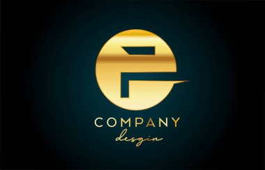 Daire tasarımlı altın F alfabesi harf logosu simgesi. Şirket ve iş için altın yaratıcı şablon