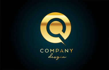 Daire dizaynlı Altın Q alfabesi harfi simgesi. Şirket ve iş için altın yaratıcı şablon