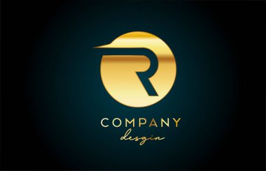 Daire tasarımlı altın R alfabesi harf logosu simgesi. Şirket ve iş için altın yaratıcı şablon