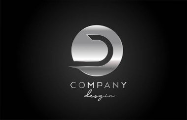 Daire dizaynlı D gümüş gri alfabe harfi simgesi. İş için metal yaratıcı şablon