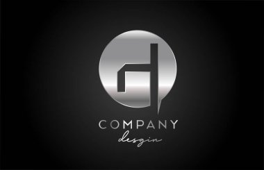 H gümüş gri alfabe harf logosu simgesi ve daire tasarımı. İş için metal yaratıcı şablon