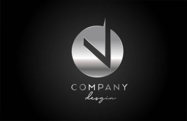 Çember dizaynlı N gümüş gri alfabe harfi simgesi. İş için metal yaratıcı şablon