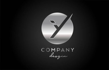 Y gümüş gri alfabe harfi logo simgesi daire tasarımlı. İş için metal yaratıcı şablon