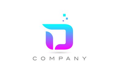 Pembe D alfabe harfi logo ikonu tasarımı. Noktalı iş için yaratıcı şablon