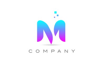 Pembe M alfabe harfi logo ikonu tasarımı. Noktalı iş için yaratıcı şablon